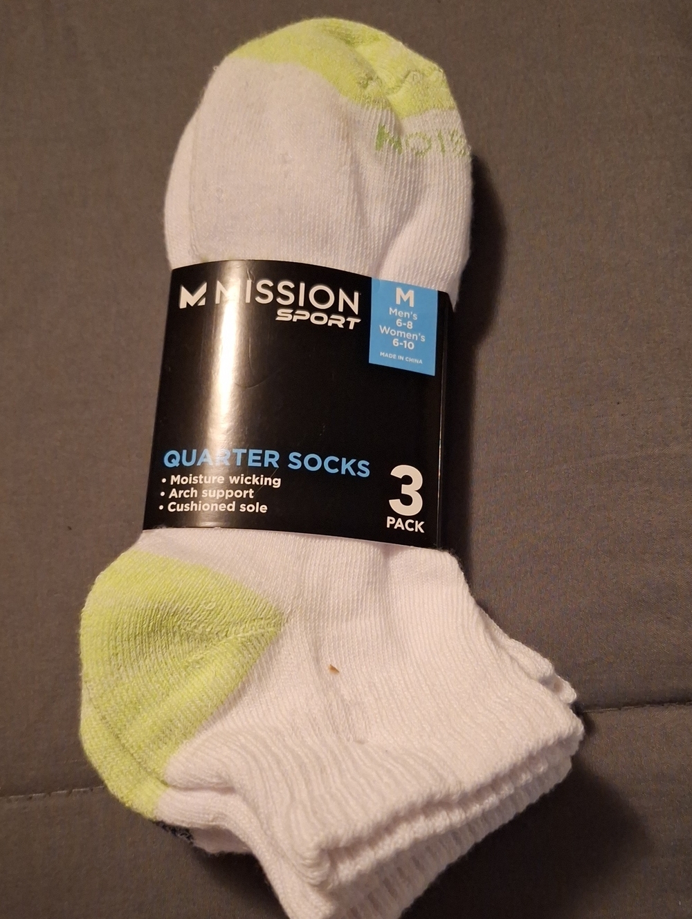 Men's White Quarter Socks with Lime Accents - 3 Pack